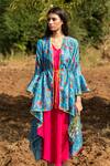 Buy_Rang Swati Vijaivargie_Pink Silk Chanderi V Neck Dress With Printed Jacket _at_Aza_Fashions