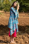 Rang Swati Vijaivargie_Pink Silk Chanderi V Neck Dress With Printed Jacket _Online_at_Aza_Fashions