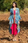 Buy_Rang Swati Vijaivargie_Pink Silk Chanderi V Neck Dress With Printed Jacket _Online_at_Aza_Fashions