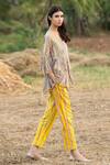 Rang Swati Vijaivargie_Beige Silk Chanderi Round Striped Top _Online_at_Aza_Fashions