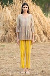 Buy_Rang Swati Vijaivargie_Beige Silk Chanderi Round Striped Top _Online_at_Aza_Fashions