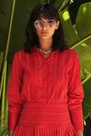 Buy_Vidhi Wadhwani_Red Cotton Collared Neck Applique Shirt _at_Aza_Fashions