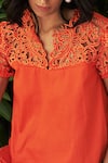 Shop_Vidhi Wadhwani_Orange Cotton V Neck Cutwork Top And Shorts Set _Online_at_Aza_Fashions