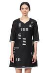 Buy_Abraham And Thakore_Black Handwoven Silk Cotton Leaf Neck Embroidered Dress_at_Aza_Fashions