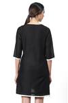 Shop_Abraham And Thakore_Black Handwoven Silk Cotton Leaf Neck Embroidered Dress_at_Aza_Fashions