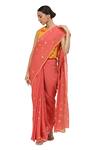 Buy_Abraham & Thakore_Pink Cotton Voile Dot Printed Saree_Online_at_Aza_Fashions