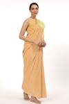 Abraham & Thakore_Orange Cotton Voile Striped Saree_Online_at_Aza_Fashions