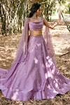 Pooja Peshoria_Purple Satin Sweetheart Neck Embroidered Lehenga Set_Online_at_Aza_Fashions