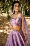 Pooja Peshoria_Purple Satin Sweetheart Neck Embroidered Lehenga Set_at_Aza_Fashions