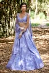 Buy_Pooja Peshoria_Blue Silk Tafetta Leaf Neck Embroidered Lehenga Set _at_Aza_Fashions