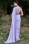 Shop Pooja Peshoria Purple Silk, Crepe V Neck Sequin Embroidered Saree Set at Aza Fashions Shop_Pooja Peshoria_Purple Silk, Crepe V Neck Sequin Embroidered Saree Set _at_Aza_Fashions