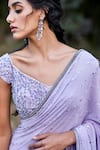 Buy Pooja Peshoria Purple Silk, Crepe V Neck Sequin Embroidered Saree Set Online at Aza Fashions Buy_Pooja Peshoria_Purple Silk, Crepe V Neck Sequin Embroidered Saree Set _Online_at_Aza_Fashions