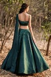 Shop_Pooja Peshoria_Green Satin Asymmetric One Shoulder Lehenga Set _at_Aza_Fashions