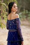 Buy Pooja Peshoria Blue Net, Crepe Satin V Neck Embroidered Off Shoulder Lehenga Set Online at Aza Fashions Buy_Pooja Peshoria_Blue Net, Crepe Satin V Neck Embroidered Off Shoulder Lehenga Set _Online_at_Aza_Fashions
