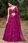 Buy_Pooja Peshoria_Purple Georgette V Neck Embroidered Lehenga Set _at_Aza_Fashions