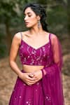 Pooja Peshoria_Purple Georgette V Neck Embroidered Lehenga Set _Online_at_Aza_Fashions