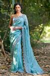 Buy_Pooja Peshoria_Green Silk Organza V Neck Saree Set _at_Aza_Fashions