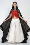 Buy Twenty Nine Red Organza, Gajji Silk Bandhani Top V Cape High And Flared Pant Set at Aza Fashions Buy_Twenty Nine_Red Organza, Gajji Silk Bandhani Top V Cape High And Flared Pant Set _at_Aza_Fashions