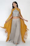 Buy_Twenty Nine_Grey Crushed Raidaana Bandhani High Neck Embellished Silk Top And Palazzo Set _at_Aza_Fashions