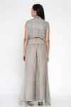 Shop_Twenty Nine_Grey Crushed Raidaana Bandhani High Neck Embellished Silk Top And Palazzo Set _at_Aza_Fashions