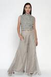 Buy_Twenty Nine_Grey Crushed Raidaana Bandhani High Neck Embellished Silk Top And Palazzo Set _Online_at_Aza_Fashions