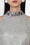 Shop_Twenty Nine_Grey Crushed Raidaana Bandhani High Neck Embellished Silk Top And Palazzo Set _Online_at_Aza_Fashions