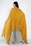 Shop Twenty Nine Yellow Crushed Raidaana Bandhani High Neck Silk Cape at Aza Fashions Shop_Twenty Nine_Yellow Crushed Raidaana Bandhani High Neck Silk Cape _at_Aza_Fashions
