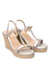 Buy_Nidhi Bhandari_Gold Ankle Strap Jute Wedges _at_Aza_Fashions
