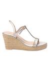 Buy_Nidhi Bhandari_Gold Ankle Strap Jute Wedges _Online_at_Aza_Fashions