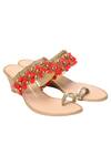 Buy_NIDHI BHANDARI_Beige Embroidered Kolhapuri Wedges _at_Aza_Fashions