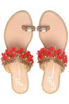 Shop_NIDHI BHANDARI_Beige Embroidered Kolhapuri Wedges _at_Aza_Fashions