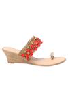 NIDHI BHANDARI_Beige Embroidered Kolhapuri Wedges _Online_at_Aza_Fashions