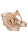 Buy_Nidhi Bhandari_Beige Embroidery Kolhapuri Wedges _at_Aza_Fashions
