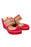 Buy_NIDHI BHANDARI_Red Embroidered Velvet Fringe Wedges _at_Aza_Fashions