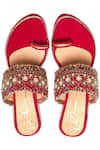 Shop_NIDHI BHANDARI_Red Embroidered Velvet Fringe Wedges _at_Aza_Fashions