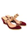 Buy_Nidhi Bhandari_Maroon Embroidery Velvet Wedges _at_Aza_Fashions