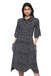 Buy_Ankita_Black Cotton Shirt Collar Printed Dress  _at_Aza_Fashions