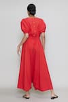 Shop_MATI_Red Cotton Round Cowl-draped Jumpsuit _at_Aza_Fashions