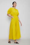 Buy_MATI_Yellow Cotton Round Cowl-draped Jumpsuit _at_Aza_Fashions