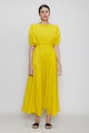 MATI_Yellow Cotton Round Cowl-draped Jumpsuit _Online_at_Aza_Fashions