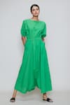 Buy_MATI_Green Cotton Round Cowl-draped Jumpsuit _at_Aza_Fashions