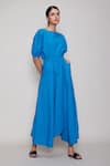 Buy_MATI_Blue Cotton Round Cowl-draped Jumpsuit _Online_at_Aza_Fashions