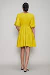 Shop_MATI_Yellow Cotton V Neck Flared Dress _at_Aza_Fashions