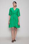 Buy_Mati_Green Flared Cotton Dress_Online_at_Aza_Fashions