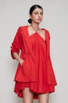 Buy_MATI_Red Cotton Dress Halter Jacket Open Backless And _at_Aza_Fashions