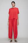 Buy_MATI_1_Red Cotton Round Top And Pant Set _Online_at_Aza_Fashions