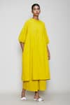 Buy_MATI_Yellow Cotton Mandarin Collar Oversized Tunic _Online_at_Aza_Fashions