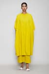 MATI_Yellow Cotton Mandarin Collar Oversized Tunic _Online_at_Aza_Fashions