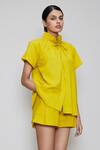 Buy MATI_1 Yellow Cotton High Neck Shirt And Shorts Set at Aza Fashions Buy_MATI_1_Yellow Cotton High Neck Shirt And Shorts Set _at_Aza_Fashions