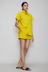 MATI_1 Yellow Cotton High Neck Shirt And Shorts Set Online at Aza Fashions MATI_1_Yellow Cotton High Neck Shirt And Shorts Set _Online_at_Aza_Fashions